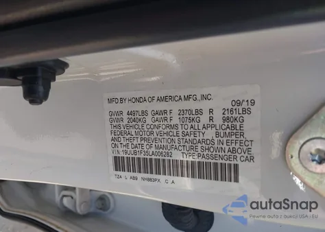 2020 Acura Tlx Standard from USA, damaged, VIN 19UUB1F35LA006282